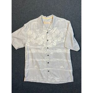 #A060 Tommy Bahama Shirt Mens M Beige Silk Blend Floral Hawaiian Button Up